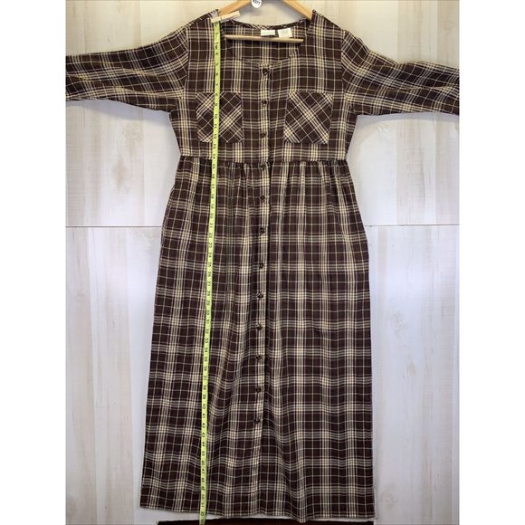 Vintage 1980-90s Moda Intl Womens Brown Plaid Button Front Dress Medium-USA Made - Picture 4 of 6